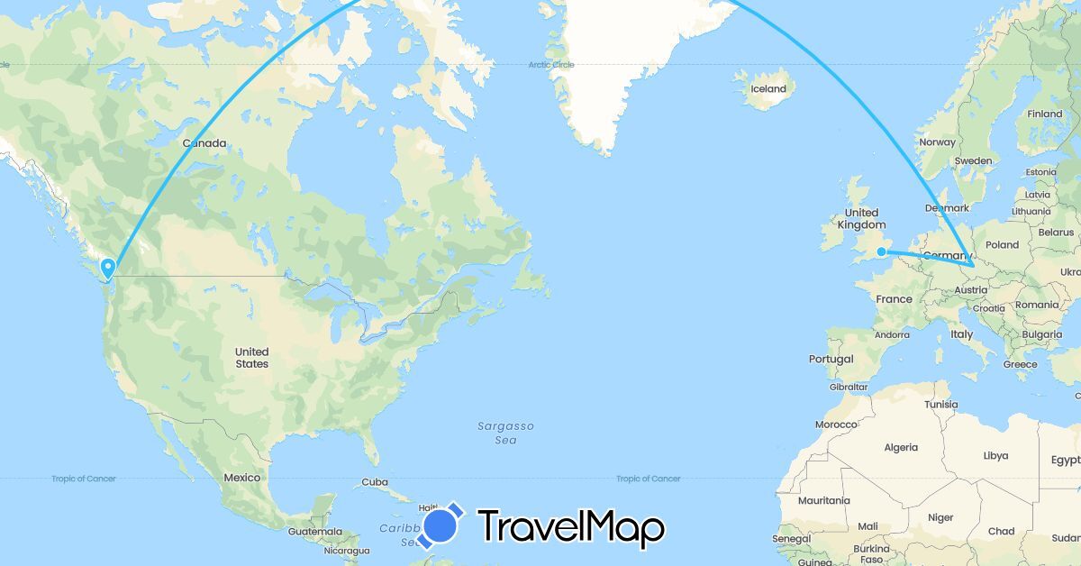 TravelMap itinerary: boat in Brazil, Canada (North America, South America)